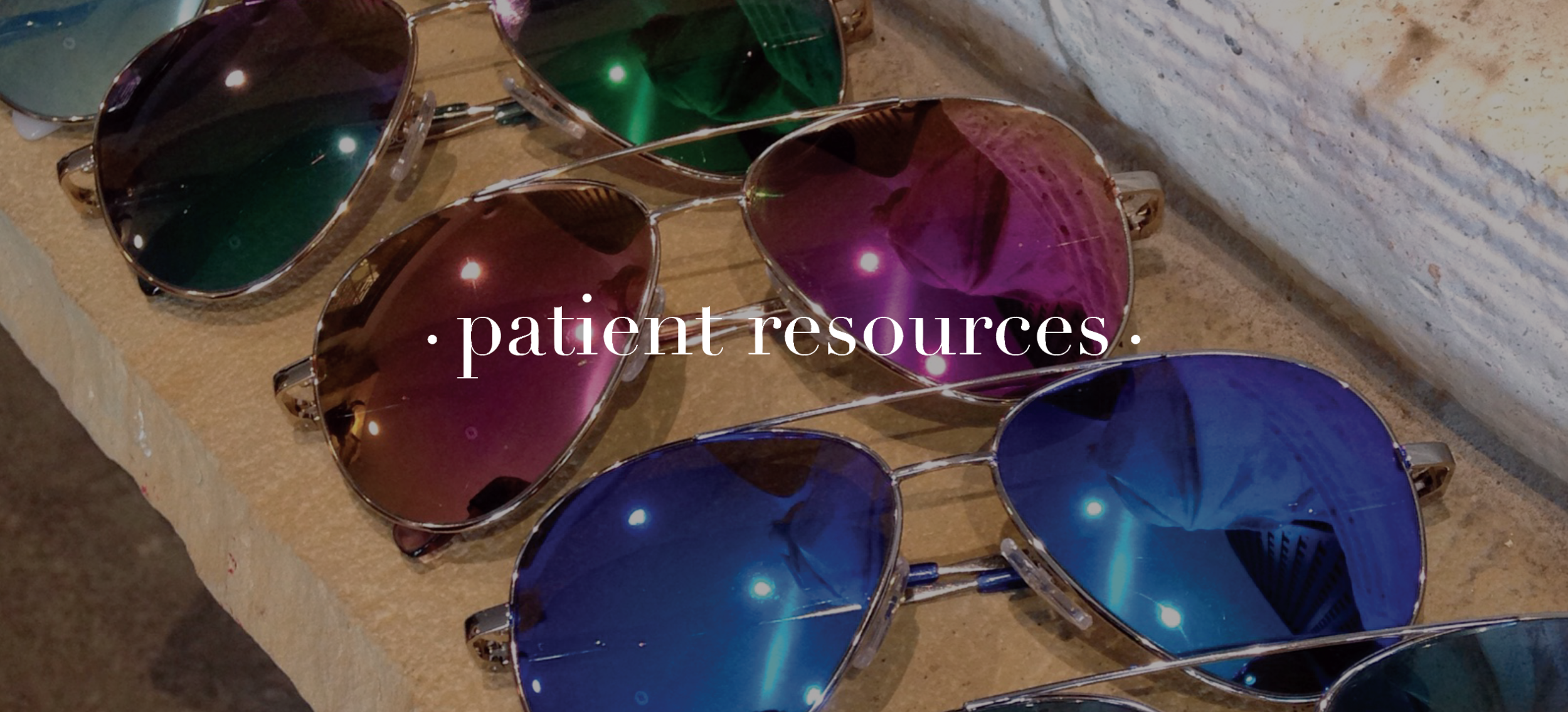 Banner image, sunglasses, patient resources